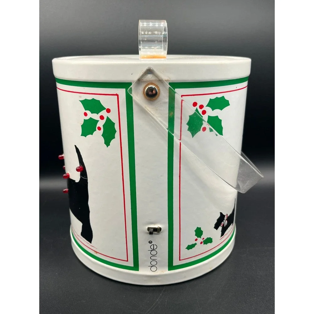 Vtg Light Up Christmas Scottie Dog Terrier Ice Bucket White Vinyl Acrylic Handle